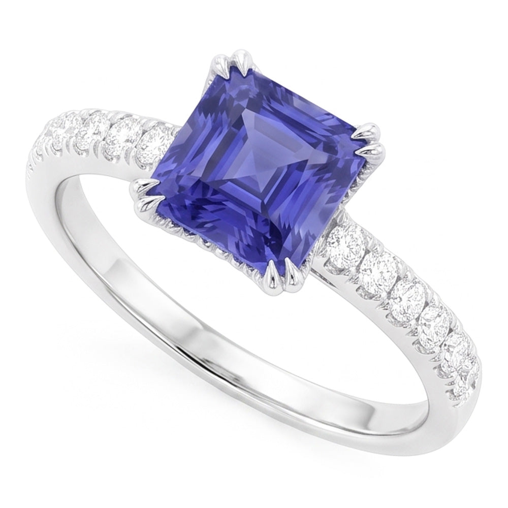Strahlender Edelstein Blauer Saphir Natürlicher Diamant ( nicht im Labor gezüchtet ) Ring Dreier Krappen Set 3 Karat