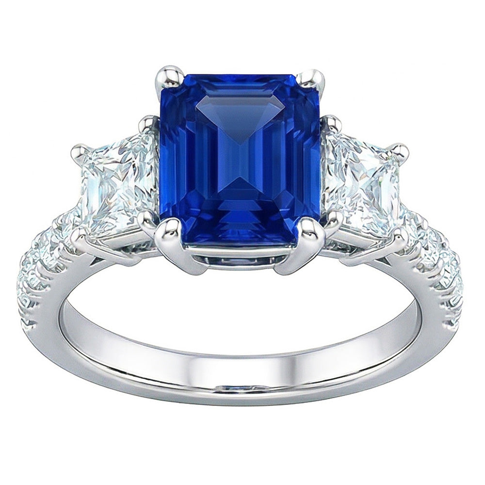 Strahlender Edelstein Saphir Ring Trapez & Runde Natürlicher Diamant ( nicht im Labor gezüchtet )en 3,50 Karat