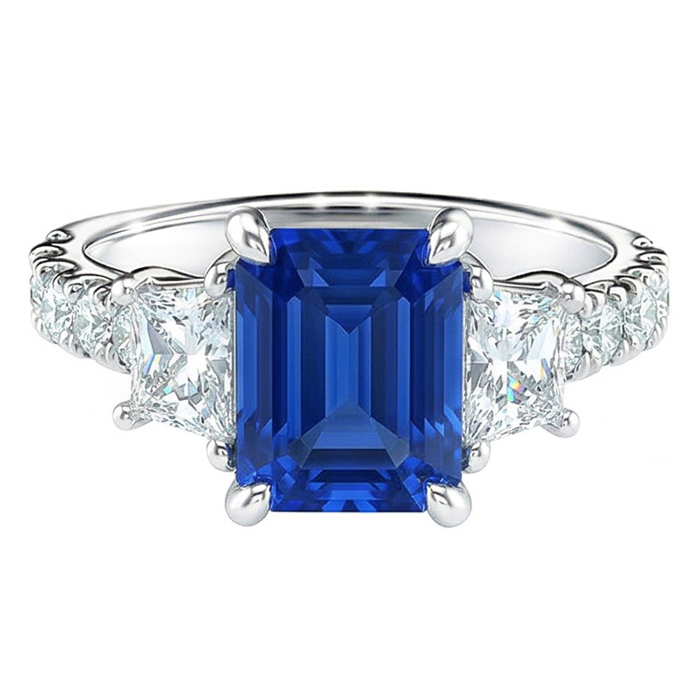 Strahlender Edelstein Saphir Ring Trapez & Runde Natürlicher Diamant ( nicht im Labor gezüchtet )en 3,50 Karat