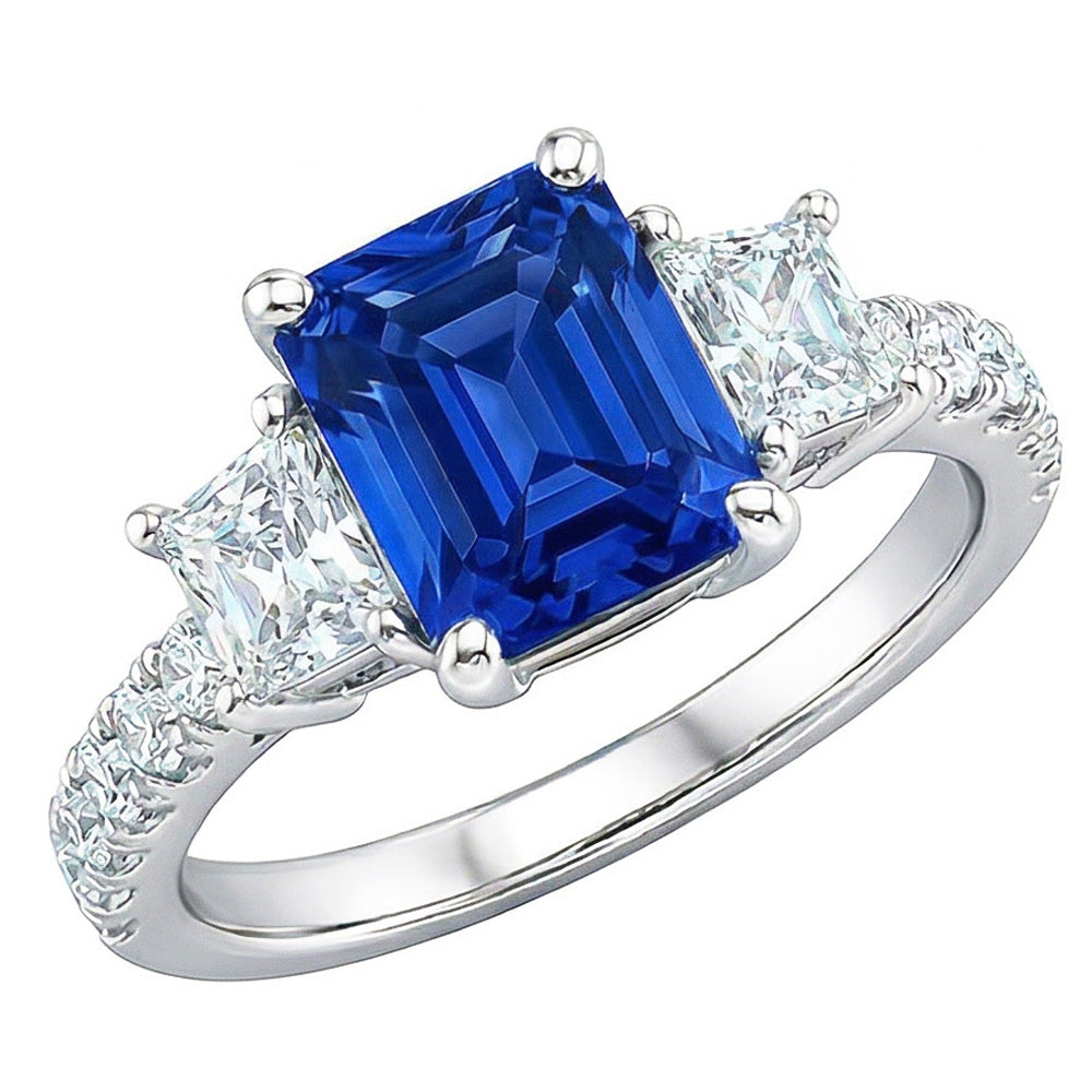 Strahlender Edelstein Saphir Ring Trapez & Runde Natürlicher Diamant ( nicht im Labor gezüchtet )en 3,50 Karat