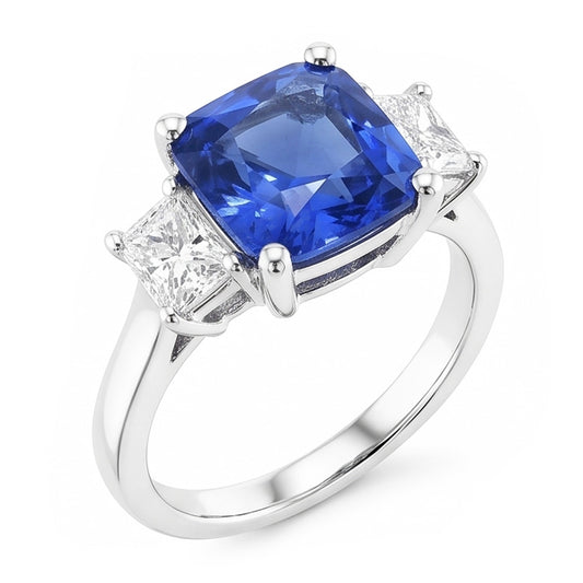 Strahlender Natürlicher Diamant ( nicht im Labor gezüchtet ) & Blauer Saphir Ring 3 Stein Edelstein Schmuck 2 Karat