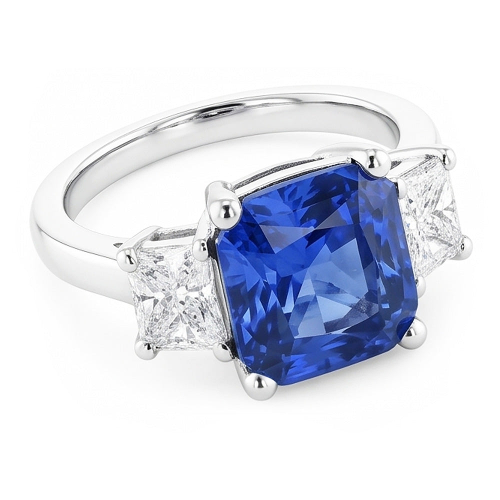 Strahlender Natürlicher Diamant ( nicht im Labor gezüchtet ) & Blauer Saphir Ring 3 Stein Edelstein Schmuck 2 Karat
