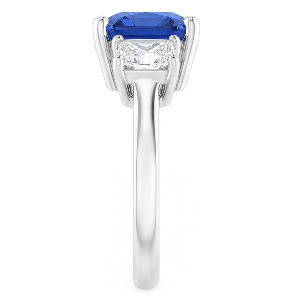 Strahlender Natürlicher Diamant ( nicht im Labor gezüchtet ) & Blauer Saphir Ring 3 Stein Edelstein Schmuck 2 Karat