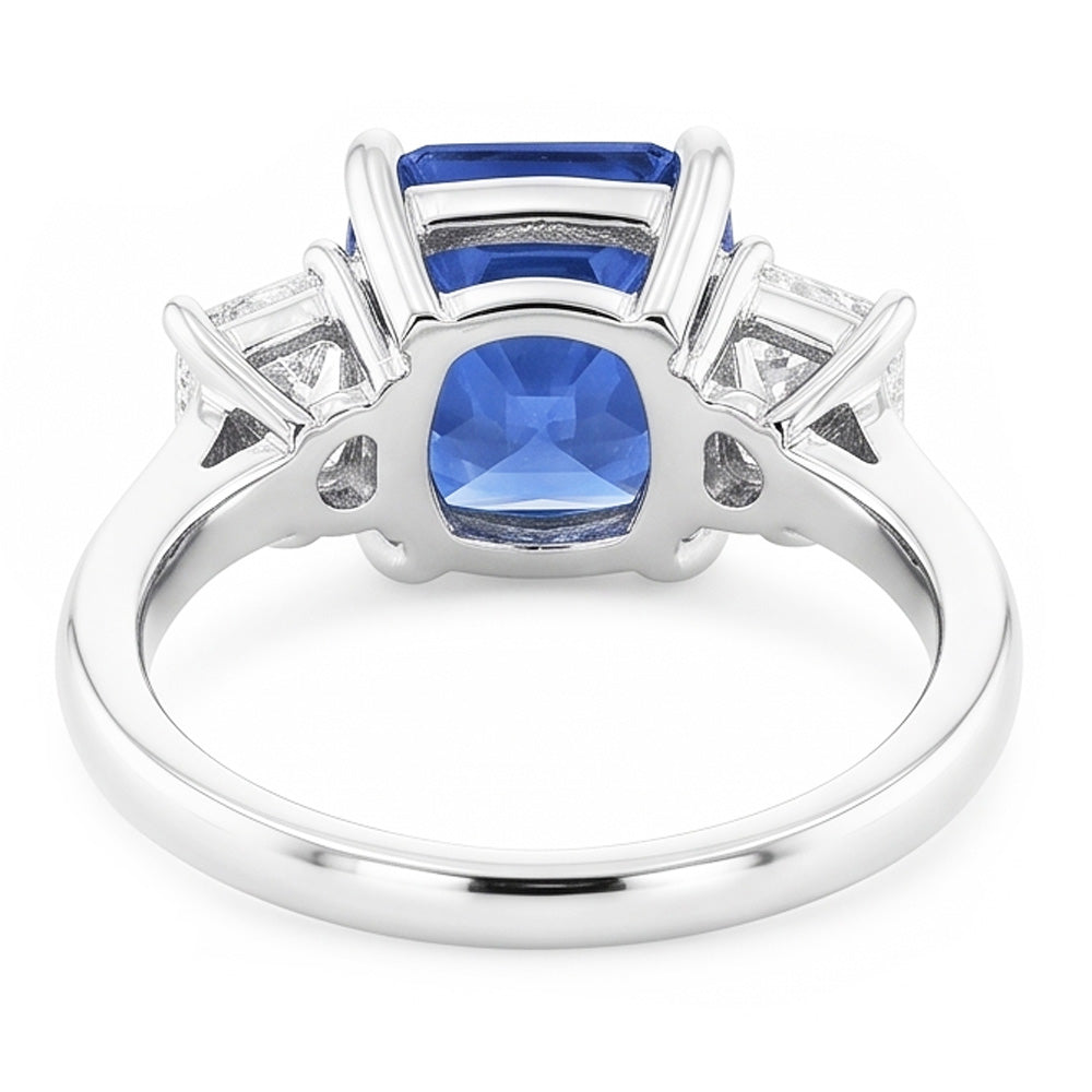 Strahlender Natürlicher Diamant ( nicht im Labor gezüchtet ) & Blauer Saphir Ring 3 Stein Edelstein Schmuck 2 Karat