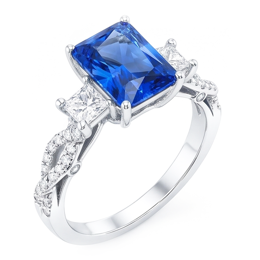 Strahlender Saphir Edelstein Ring 3 Steine Twisted Style 3,50 Karat