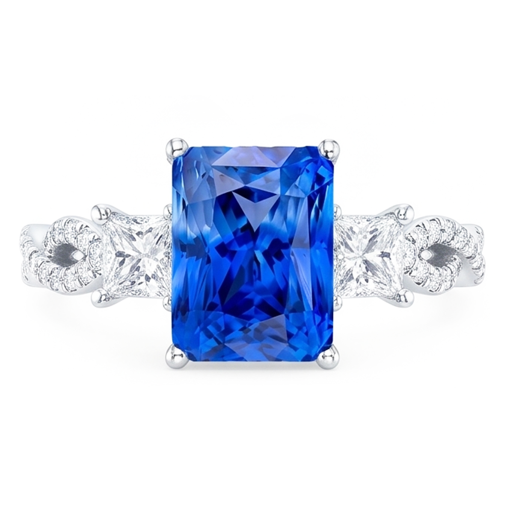 Strahlender Saphir Edelstein Ring 3 Steine Twisted Style 3,50 Karat
