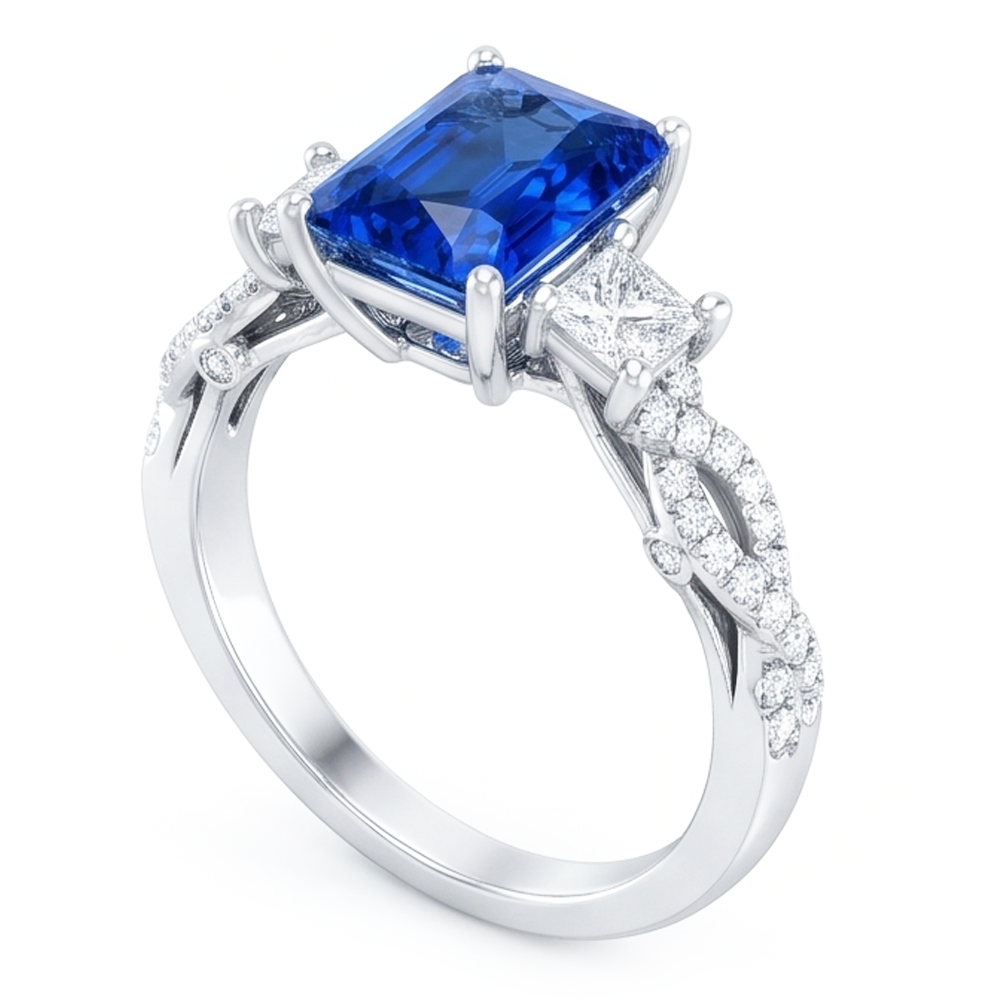 Strahlender Saphir Edelstein Ring 3 Steine Twisted Style 3,50 Karat