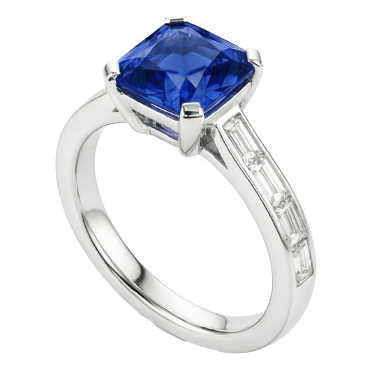 Strahlender Saphir-Verlobungsring 2 Karat Baguette-Akzent-Kanal-Set