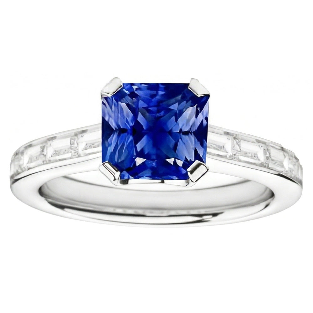 Strahlender Saphir-Verlobungsring 2 Karat Baguette-Akzent-Kanal-Set