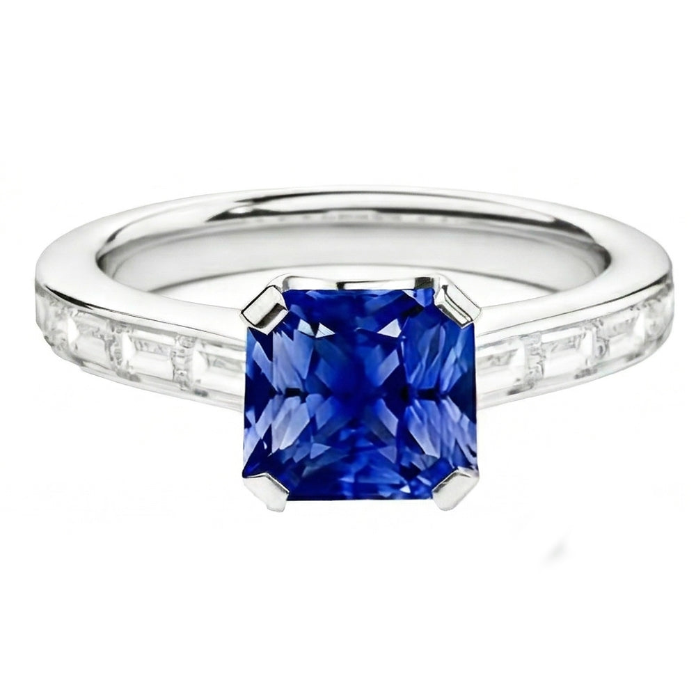 Strahlender Saphir-Verlobungsring 2 Karat Baguette-Akzent-Kanal-Set