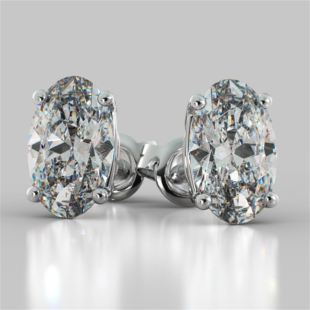 Stud Women Echt Diamant Earrings 2 Carats White Gold Prong Set Oval Cut