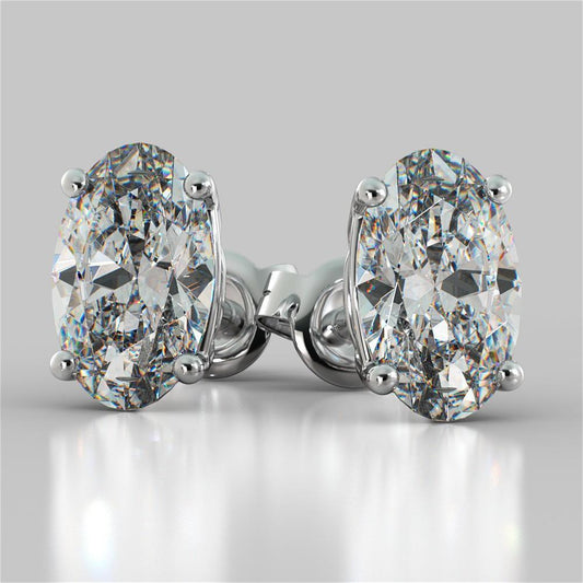Stud Women Echt Diamant Earrings 2 Carats White Gold Prong Set Oval Cut