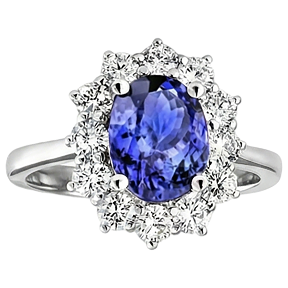 Tansanit Aus der Erde Abgebauter Natürlicher Diamant Ring Blumenstil Lady Goldschmuck 2 Karat