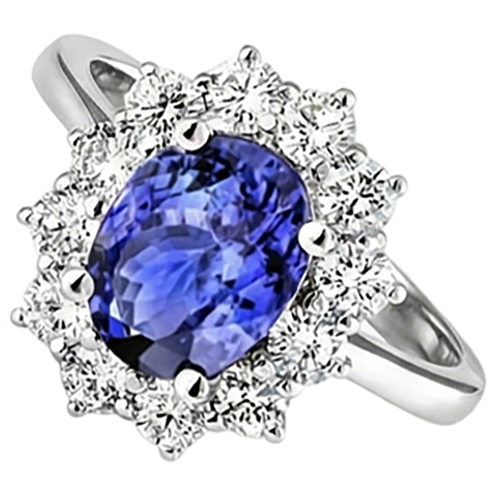 Tansanit Aus der Erde Abgebauter Natürlicher Diamant Ring Blumenstil Lady Goldschmuck 2 Karat