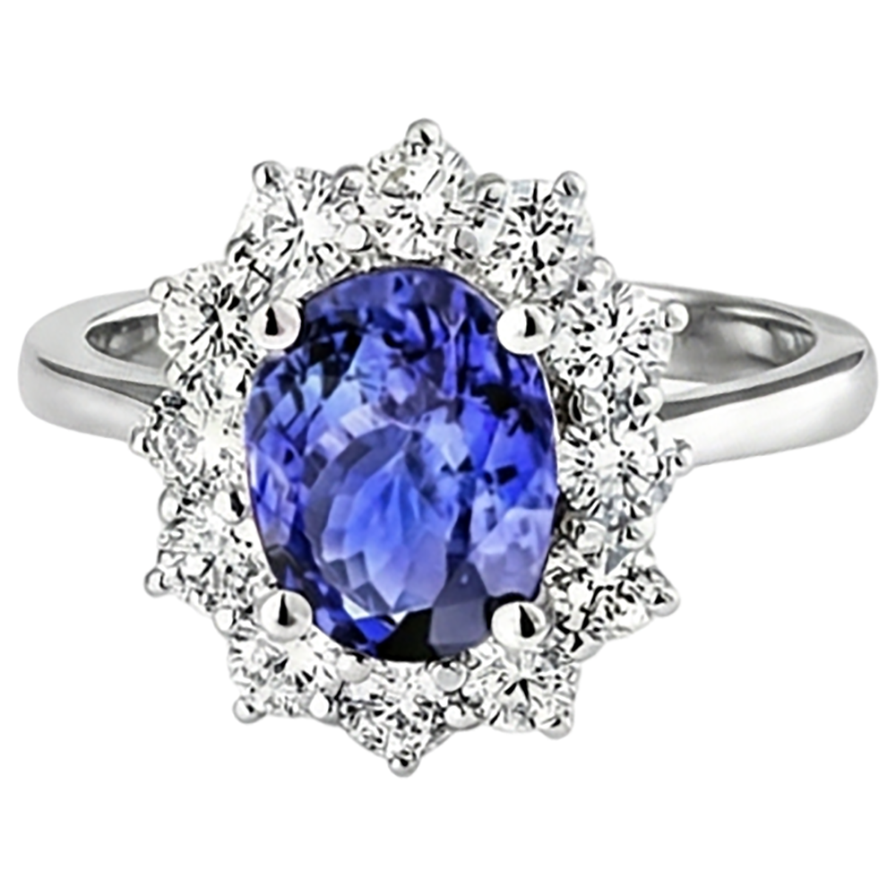 Tansanit Aus der Erde Abgebauter Natürlicher Diamant Ring Blumenstil Lady Goldschmuck 2 Karat