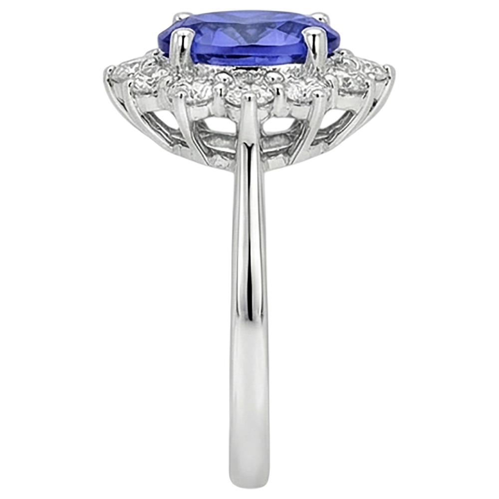 Tansanit Aus der Erde Abgebauter Natürlicher Diamant Ring Blumenstil Lady Goldschmuck 2 Karat