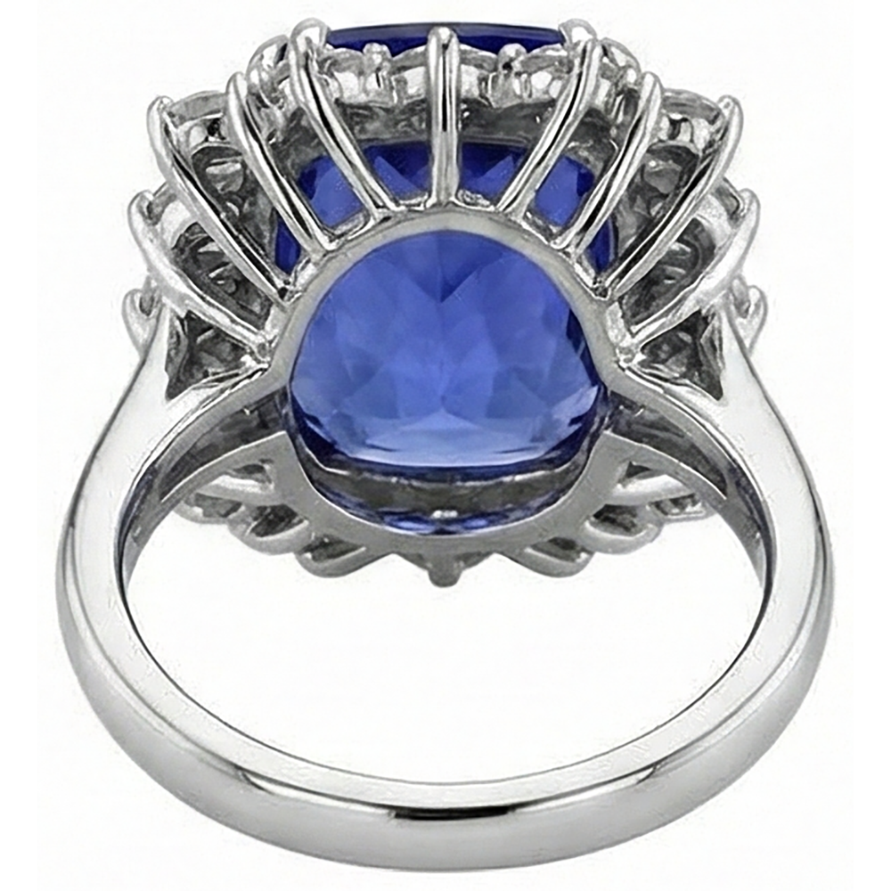 Tansanit Kissen und runde Aus der Erde Abgebauter Natürlicher Diamanten 6,50 Karat Halo Ring Edelstein