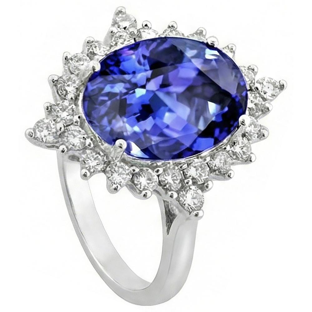 Tansanit Oval Aus der Erde Abgebauter Natürlicher Diamant Verlobungsring 8.50 Karat Edelstein Schmuck Neu