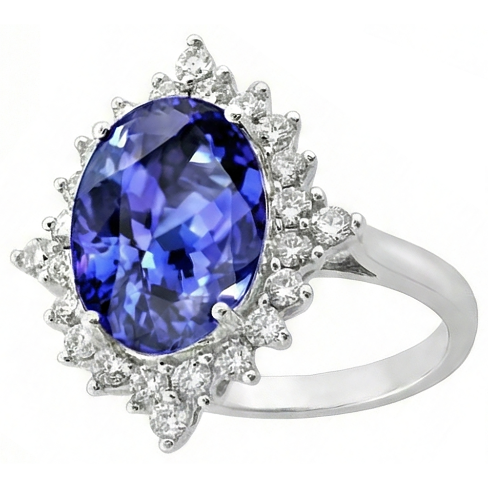 Tansanit Oval Aus der Erde Abgebauter Natürlicher Diamant Verlobungsring 8.50 Karat Edelstein Schmuck Neu