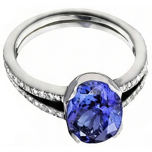 Tansanit Ovaler und runder Aus der Erde Abgebauter Natürlicher Diamanten 3,75 Karat Edelstein Ring Schmuck