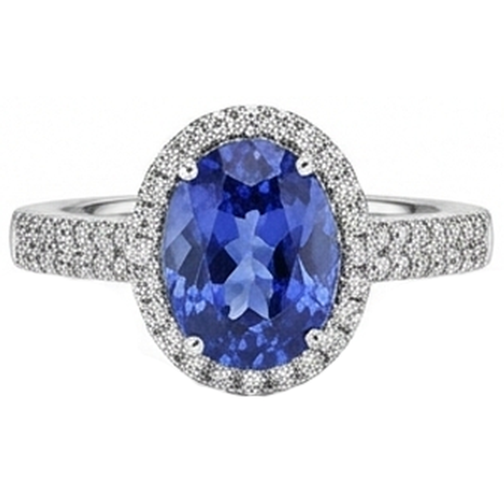 Tansanit Ovaler und runder Aus der Erde Abgebauter Natürlicher Diamanten 5,25 Karat Ring Pave Aus der Erde Abgebauter Natürlicher Diamanten Neu