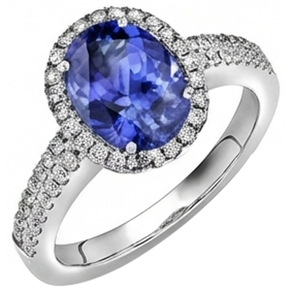 Tansanit Ovaler und runder Aus der Erde Abgebauter Natürlicher Diamanten 5,25 Karat Ring Pave Aus der Erde Abgebauter Natürlicher Diamanten Neu