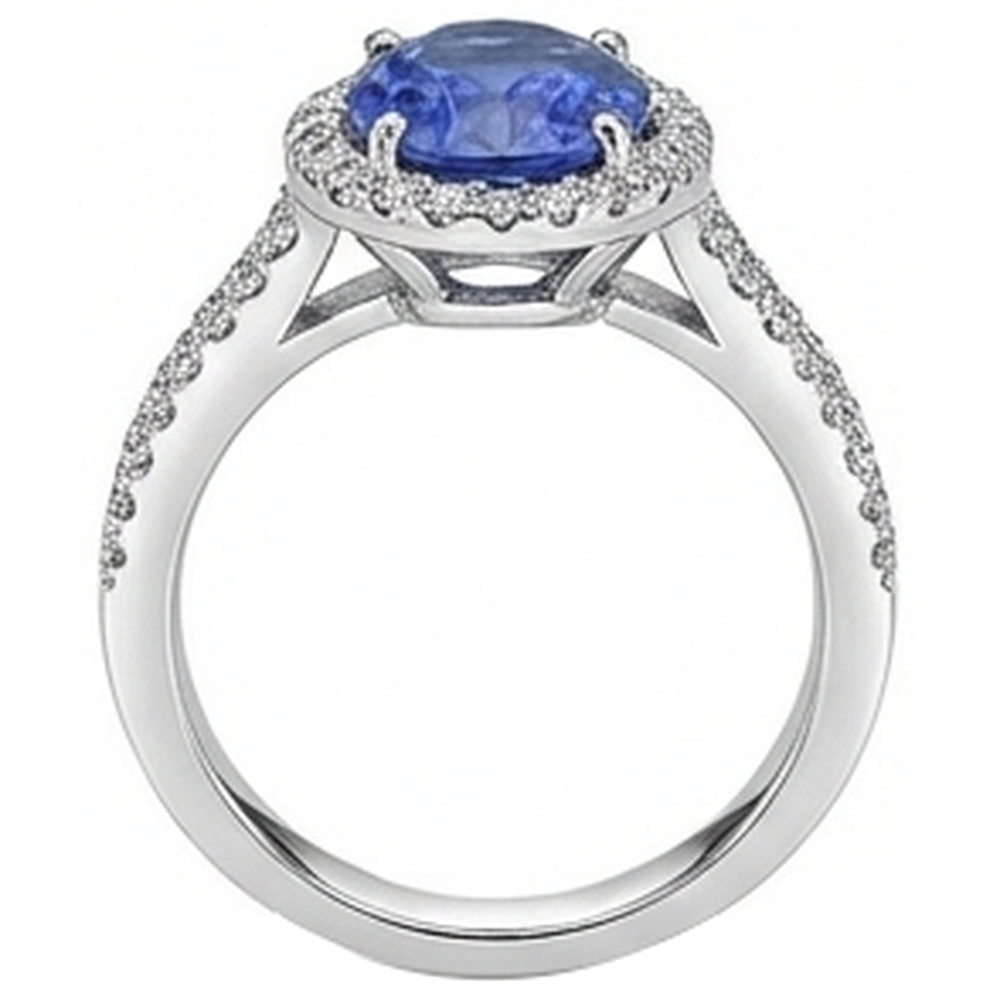 Tansanit Ovaler und runder Aus der Erde Abgebauter Natürlicher Diamanten 5,25 Karat Ring Pave Aus der Erde Abgebauter Natürlicher Diamanten Neu