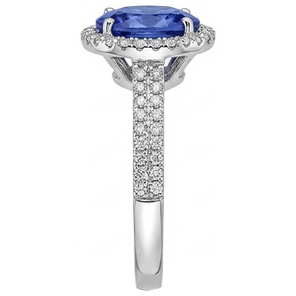 Tansanit Ovaler und runder Aus der Erde Abgebauter Natürlicher Diamanten 5,25 Karat Ring Pave Aus der Erde Abgebauter Natürlicher Diamanten Neu