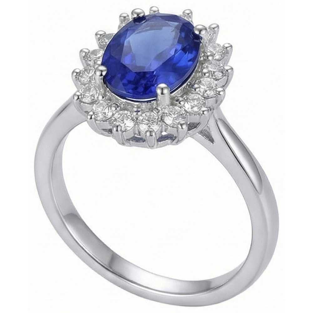 Tansanit Ring mit Aus der Erde Abgebauter Natürlicher Diamant Weißgold 4,5 Kt Edelsteinschmuck