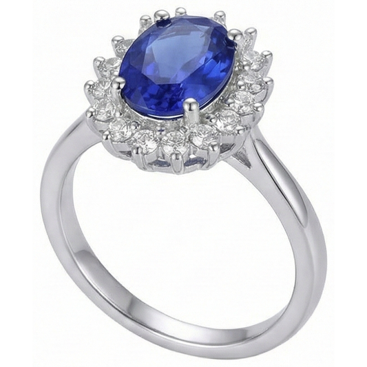 Tansanit Ring mit Aus der Erde Abgebauter Natürlicher Diamant Weißgold 4,5 Kt Edelsteinschmuck