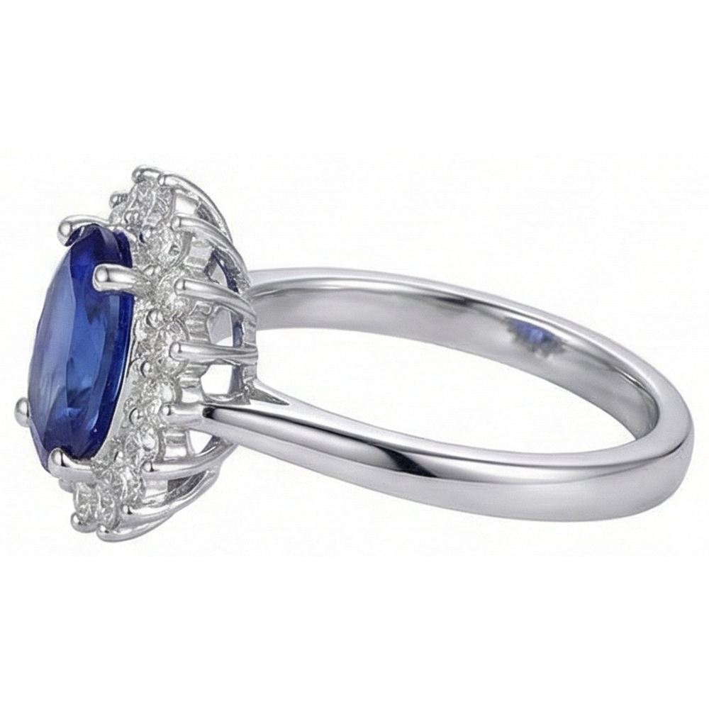 Tansanit Ring mit Aus der Erde Abgebauter Natürlicher Diamant Weißgold 4,5 Kt Edelsteinschmuck