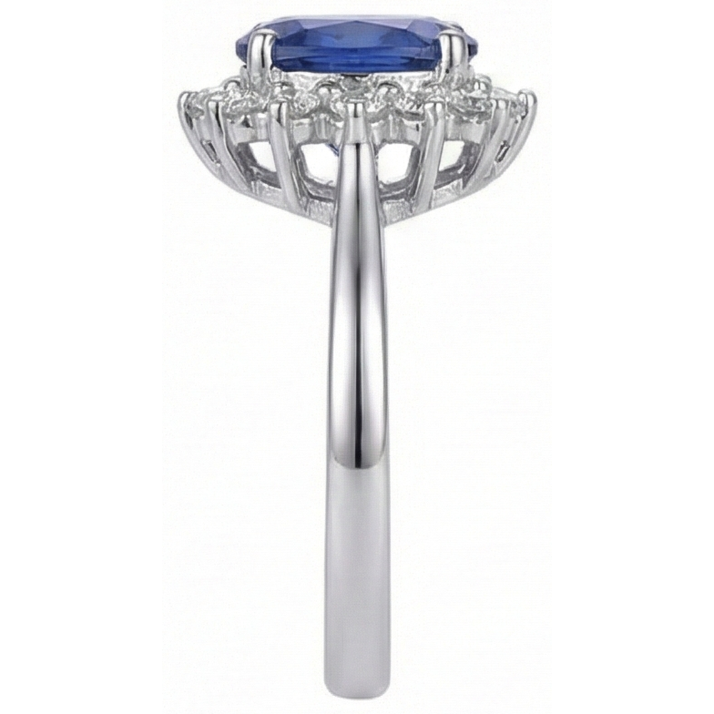 Tansanit Ring mit Aus der Erde Abgebauter Natürlicher Diamant Weißgold 4,5 Kt Edelsteinschmuck