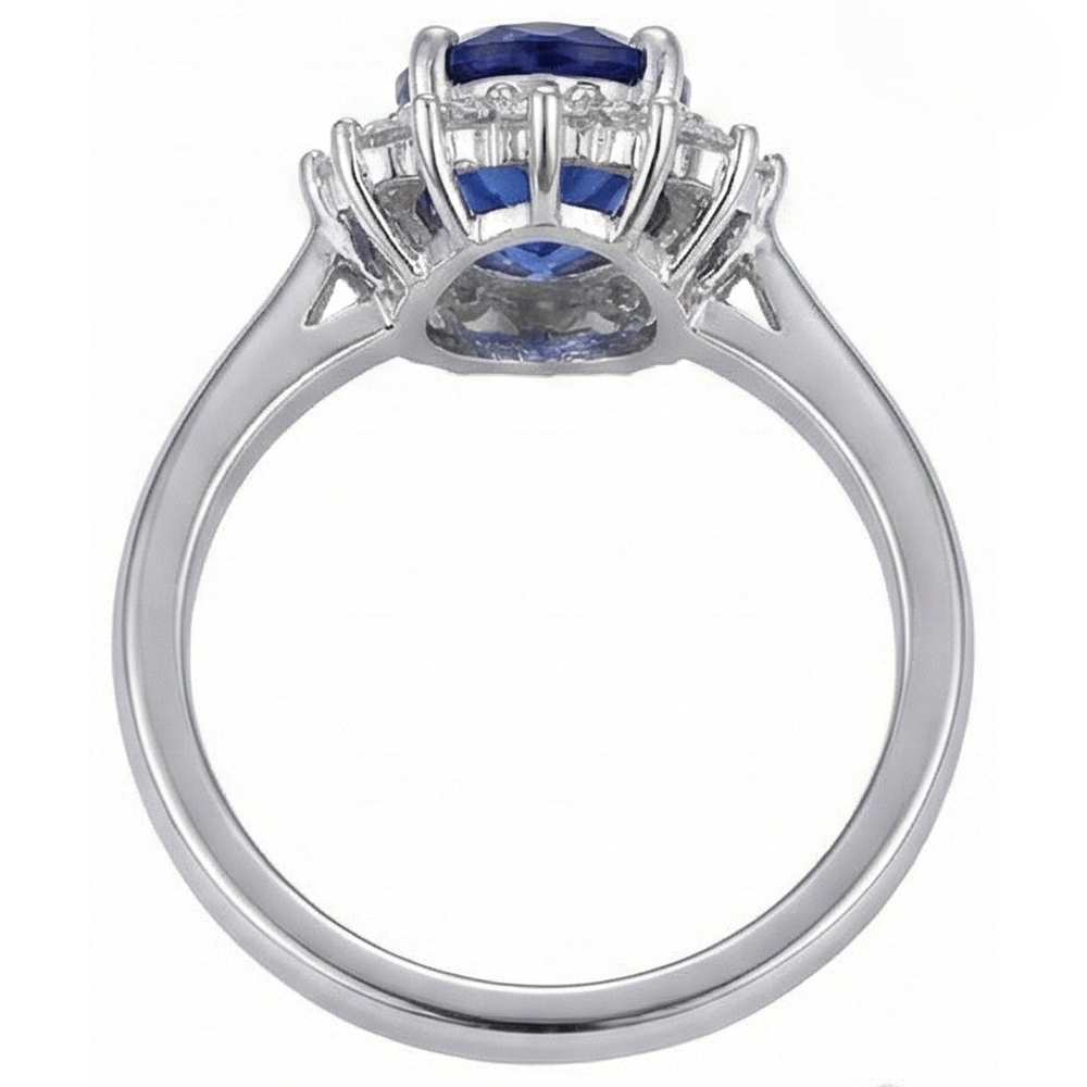 Tansanit Ring mit Aus der Erde Abgebauter Natürlicher Diamant Weißgold 4,5 Kt Edelsteinschmuck