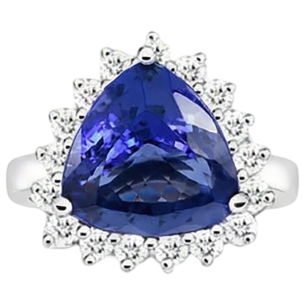 Tansanit & Runde Aus der Erde Abgebauter Natürlicher Diamanten 4.60 Karat Ring Weißgold 14K