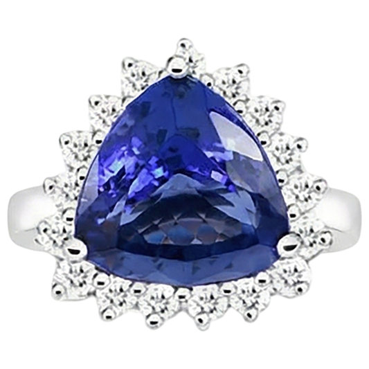 Tansanit & Runde Aus der Erde Abgebauter Natürlicher Diamanten 4.60 Karat Ring Weißgold 14K