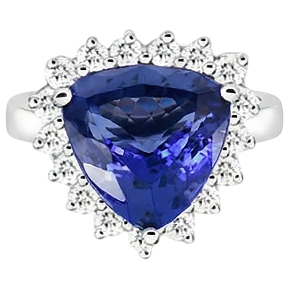 Tansanit & Runde Aus der Erde Abgebauter Natürlicher Diamanten 4.60 Karat Ring Weißgold 14K