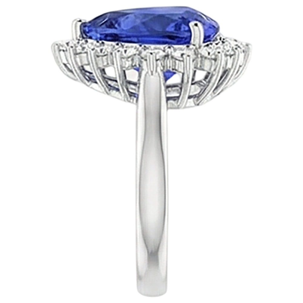 Tansanit & Runde Aus der Erde Abgebauter Natürlicher Diamanten 4.60 Karat Ring Weißgold 14K