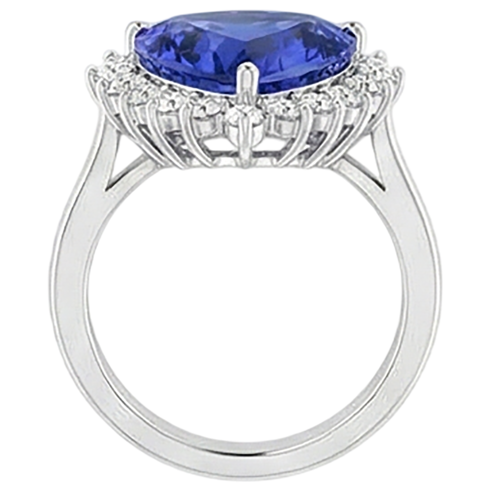 Tansanit & Runde Aus der Erde Abgebauter Natürlicher Diamanten 4.60 Karat Ring Weißgold 14K
