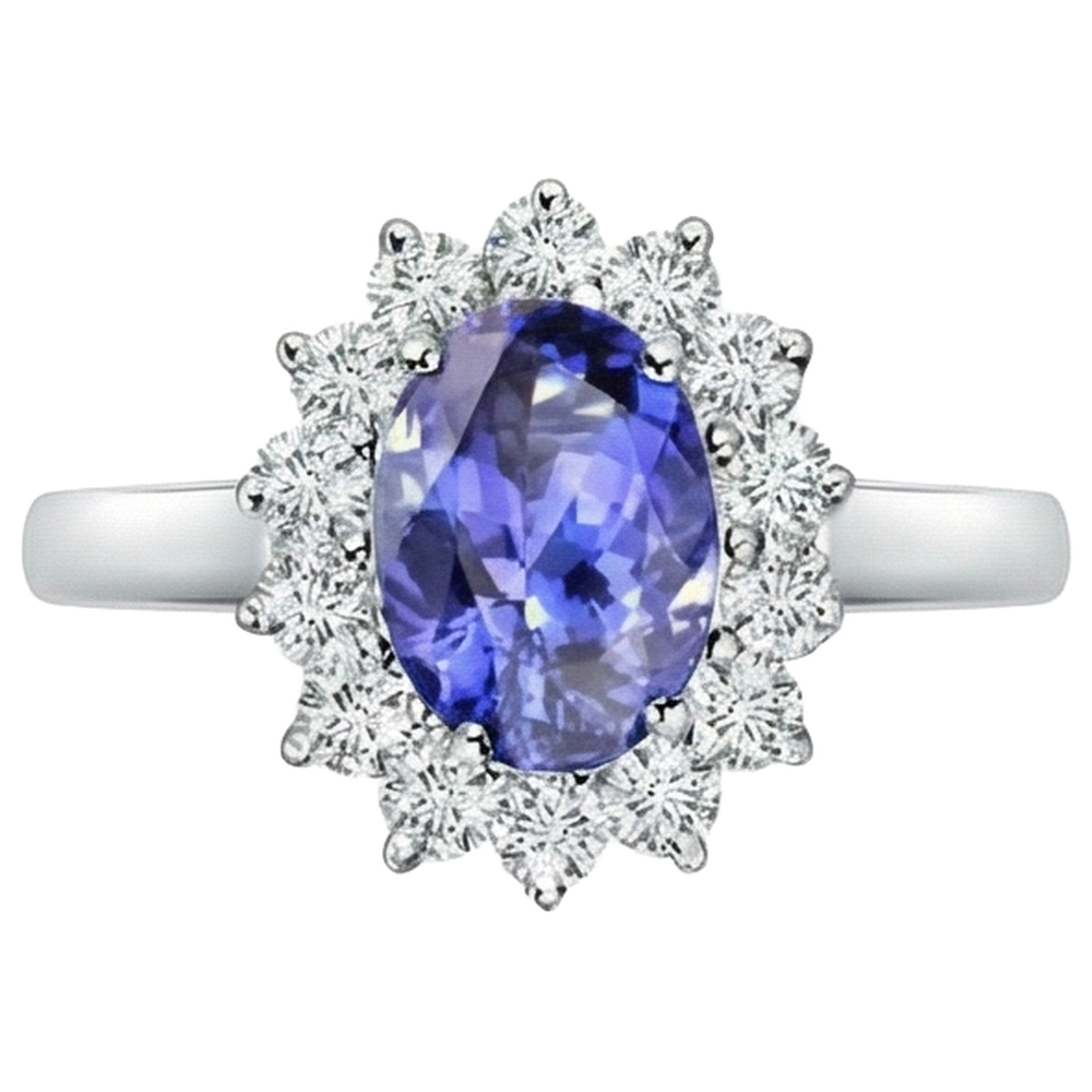 Tansanit im Blumenstil mit Aus der Erde Abgebauter Natürlicher Diamanten 6,50 Karat Ring Weißgold 14K