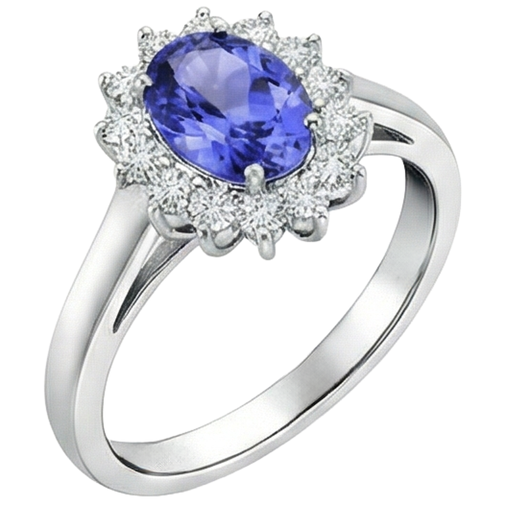 Tansanit im Blumenstil mit Aus der Erde Abgebauter Natürlicher Diamanten 6,50 Karat Ring Weißgold 14K