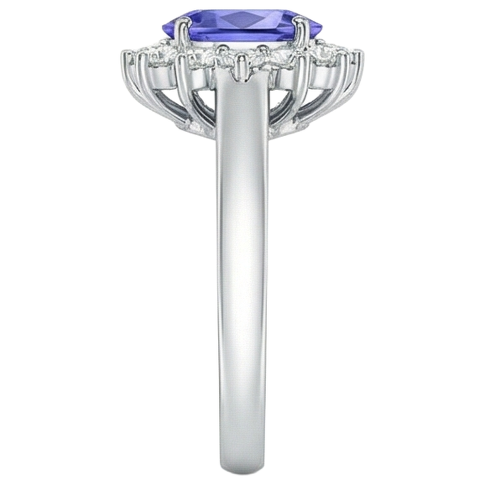 Tansanit im Blumenstil mit Aus der Erde Abgebauter Natürlicher Diamanten 6,50 Karat Ring Weißgold 14K