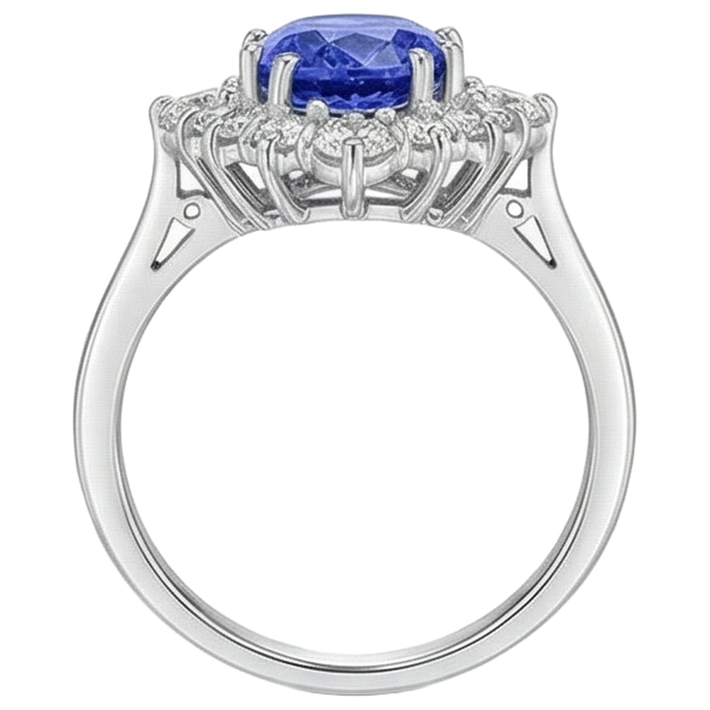 Tansanit im Ovalschliff mit runden Aus der Erde Abgebauter Natürlicher Diamanten 5,20 ct Ring Weißgold 14K