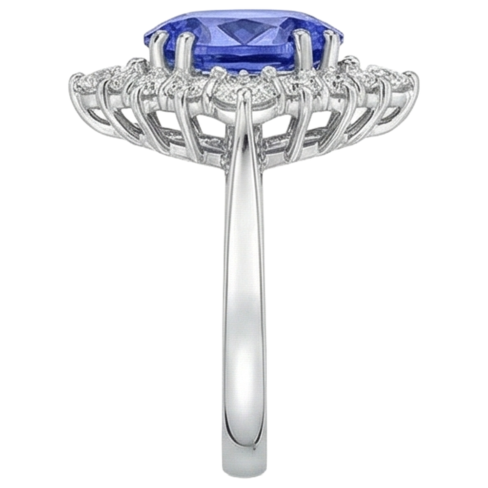 Tansanit im Ovalschliff mit runden Aus der Erde Abgebauter Natürlicher Diamanten 5,20 ct Ring Weißgold 14K