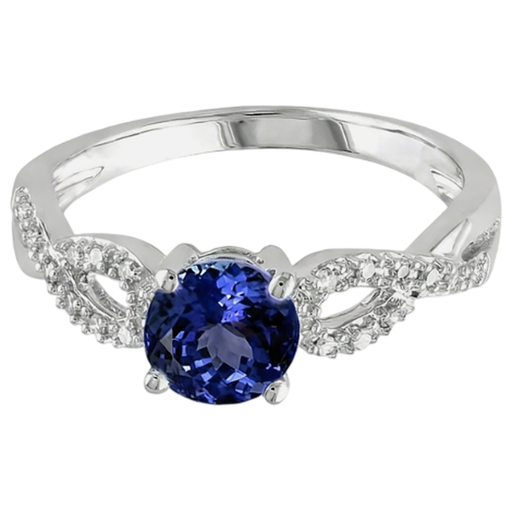 Tansanit im Rundschliff 3.50 Karat Aus der Erde Abgebauter Natürlicher Diamanten Fancy Ring Weißgold 14K