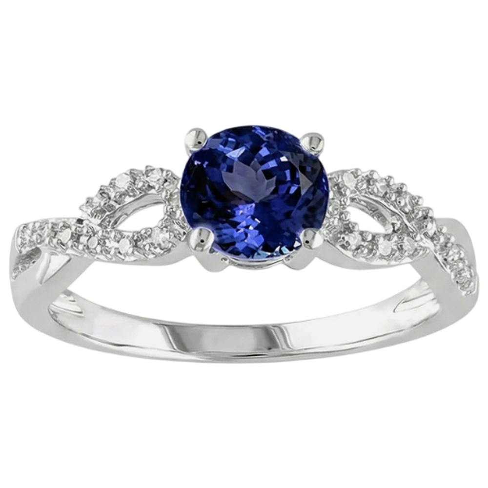 Tansanit im Rundschliff 3.50 Karat Aus der Erde Abgebauter Natürlicher Diamanten Fancy Ring Weißgold 14K