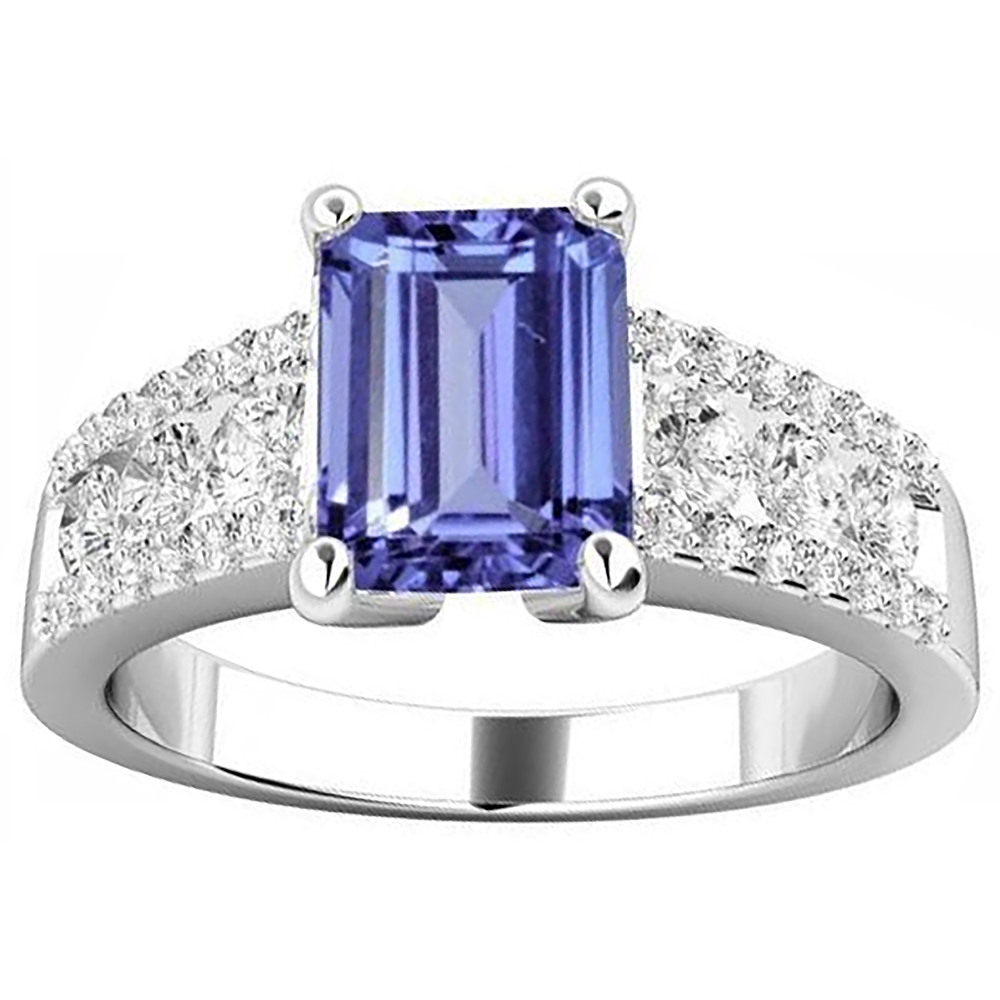 Tansanit mit Aus der Erde Abgebauter Natürlicher Diamanten 15,50 Karat Ehering Gold Weiß 14K Neu