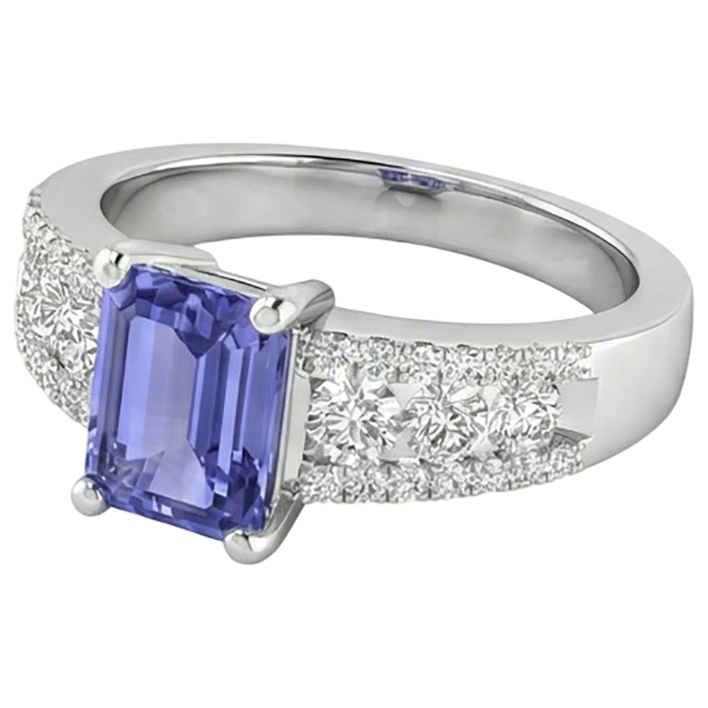 Tansanit mit Aus der Erde Abgebauter Natürlicher Diamanten 15,50 Karat Ehering Gold Weiß 14K Neu