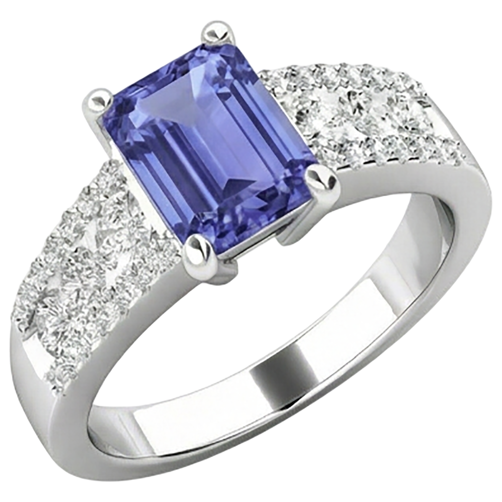 Tansanit mit Aus der Erde Abgebauter Natürlicher Diamanten 15,50 Karat Ehering Gold Weiß 14K Neu