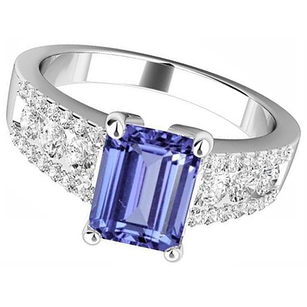 Tansanit mit Aus der Erde Abgebauter Natürlicher Diamanten 15,50 Karat Ehering Gold Weiß 14K Neu