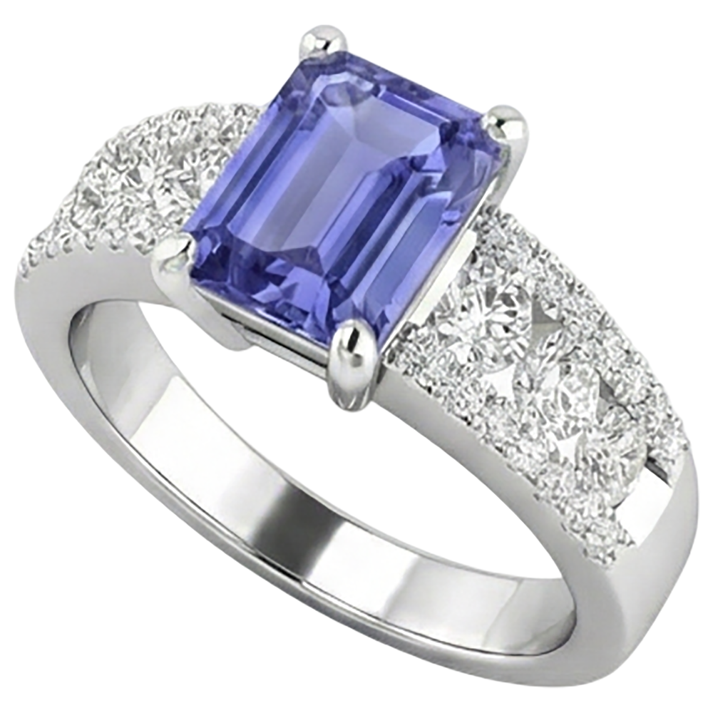 Tansanit mit Aus der Erde Abgebauter Natürlicher Diamanten 15,50 Karat Ehering Gold Weiß 14K Neu